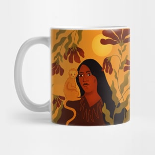 Tribal Plant Lady portrait with Monkey illustration Mug